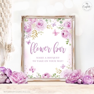 Flower Bar Sign, Printable Flower Bar Sign, Baby Shower, Lavender, Lilac, Butterflies, Floral, Boho, Make a Bouquet, MCP104