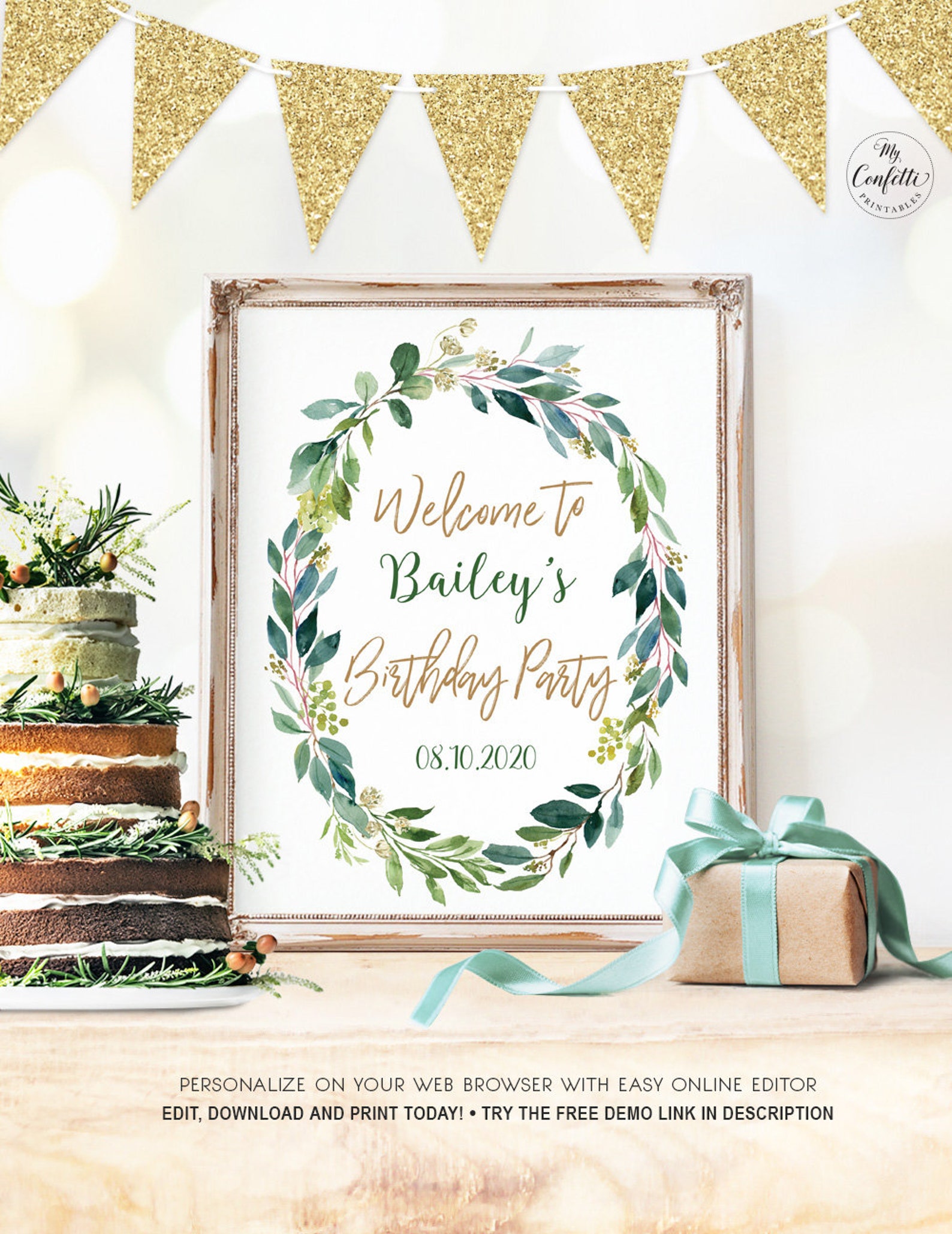 Greenery Baby Birthday Party Poster Sign Printable Large Kids | Etsy