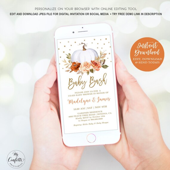 Digital Baby Bash Invitation Template Fall Pumpkin Co Ed Baby Etsy Ireland