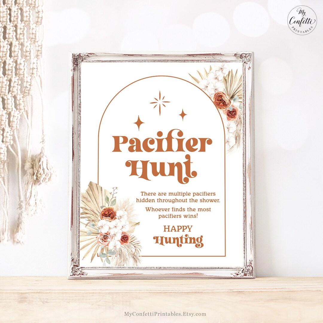 Pacifier Hunt Game Sign, Printable Baby Shower Game Sign, Pampas, Palm ...