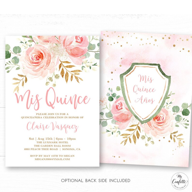 EDITABLE Blush Pink Floral Quinceañera Invitation Printable Etsy