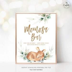 Momosa Bar Sign, Printable Baby Shower Momosa Bar Sign, Boy Baby Shower, Baby Deer, Rustic, Greenery, MCP840