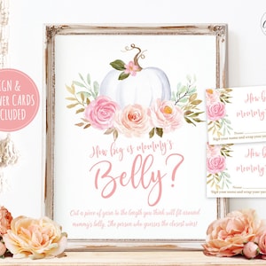 Baby Shower Game Sign and Answer Cards, How Big is Mommy's Belly? Printable Baby Shower Game, Pumpkin, Fall, Autumn, Boho, Girl, MCP826