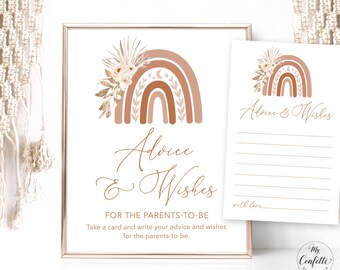 Advice & Wishes for the Parents to Be Sign and Cards, Printable Baby Shower Sign and Cards, Gender Neutral, Boho Rainbow, Fall, MCP90