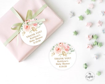 Blush Pink Floral Baby Shower Circle Favor Tag or Label, Printable 2 inch Favor Tags, Birthday, Editable, Girl, MCP820, MCP821, MCP830, CJB