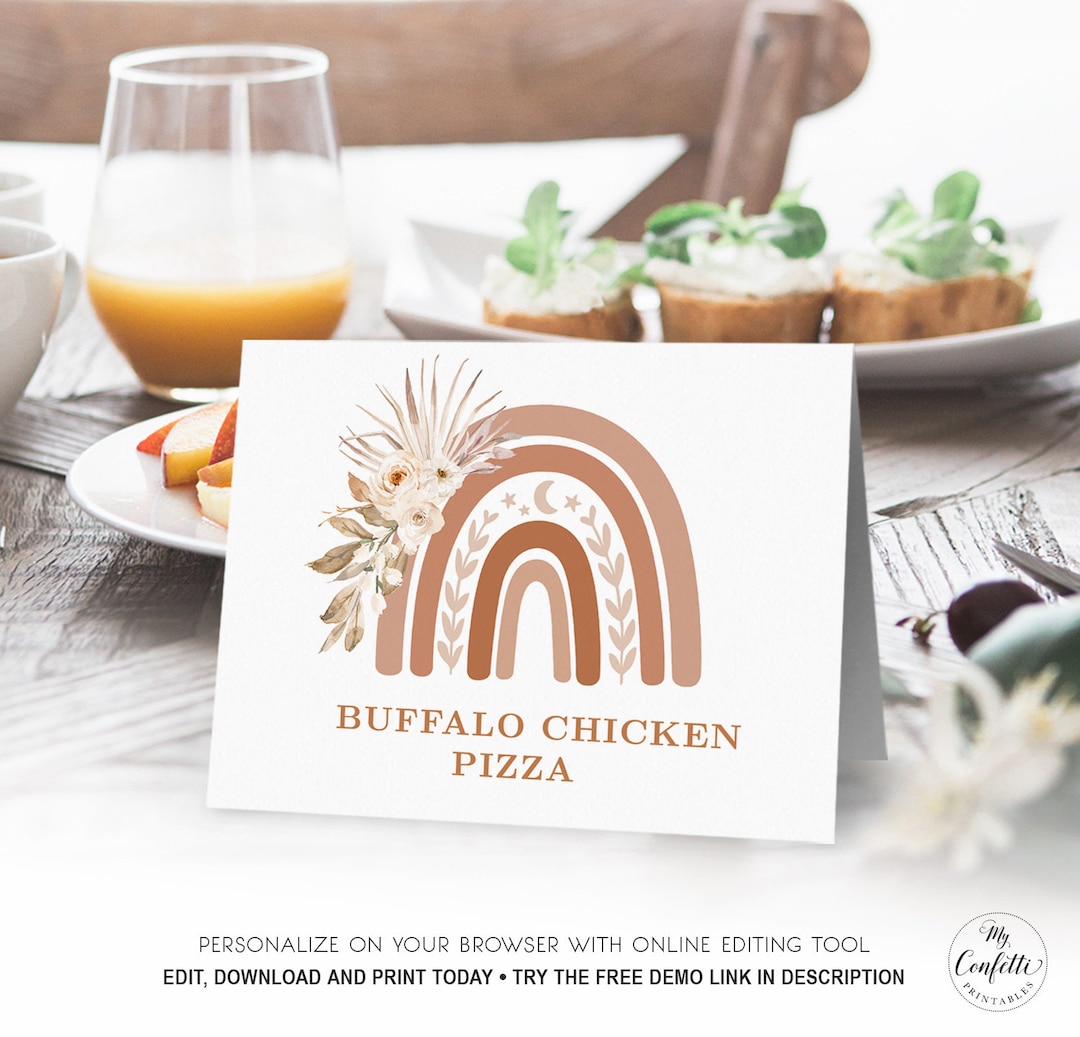 Buffet Food Card Tent Style, Printable Buffet Food Label, Boho Rainbow ...