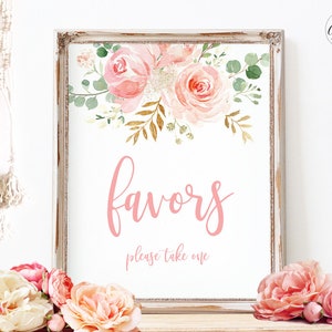 Baby Shower Favors Sign, Printable Party Favors Sign, Blush Pink Floral, Boho, Girl, 8x10, MCP820, MCP821, MCP822, MCP823, MCP824
