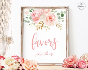 Baby Shower Favors Sign, Printable Party Favors Sign, Blush Pink Floral, Boho, Girl, 8x10, MCP820, MCP821, MCP822, MCP823, MCP824