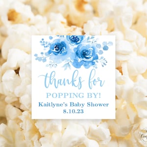 Thanks for Popping By! Favor Tag or Label Template, Printable, Baby Shower, Popcorn Favor Tag, Editable Text, Boy, Blue, MCP93, CJB