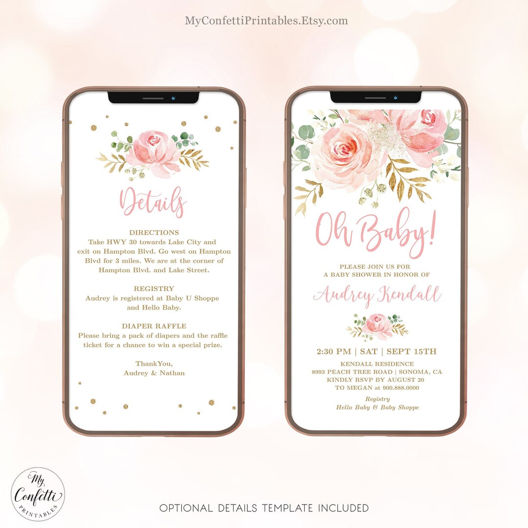 Oh Baby DIGITAL Baby Shower Invitation Template, Electronic Girl Baby