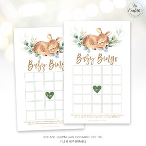Bingo Baby Shower Game, Printable Baby Bingo Game, Baby Shower Party Games, Boy Baby Shower, Baby Deer, Rustic, Greenery, MCP840