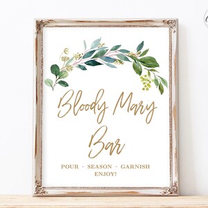 Bloody Mary Bar Sign, Printable Greenery Bloody Mary Bar Sign, Neutral, Baby Shower Decor, MCP813, MCP814
