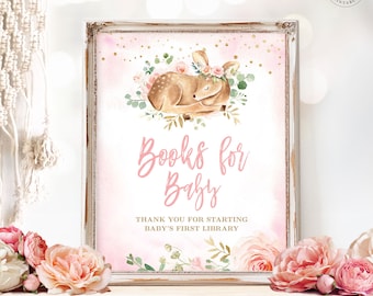 Books for Baby Sign, Printable Baby Shower Book for Baby Sign, Baby Deer, Girl Baby Shower, Pink, Blush, Floral, MCP838
