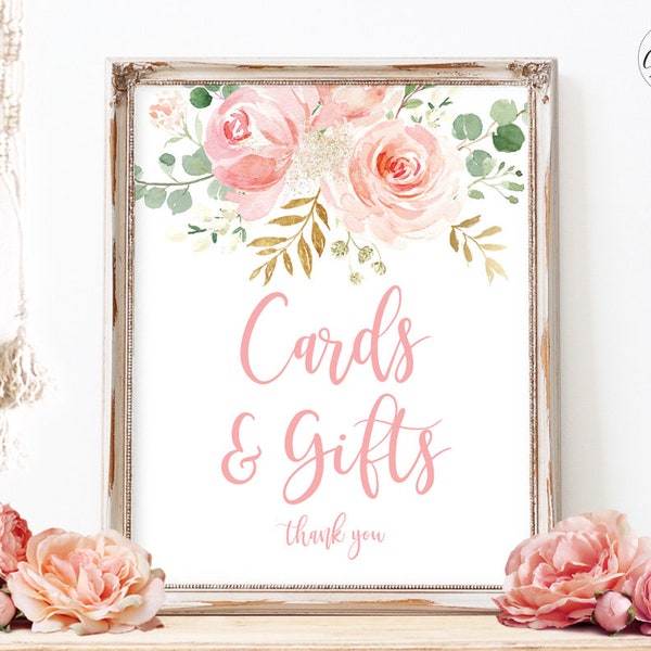 Cards & Gifts Sign, Printable Cards and Gifts Sign, Blush Pink Floral, Girl Baby Shower, Birthday, MCP820, MCP821, MCP822, MCP823, MCP824