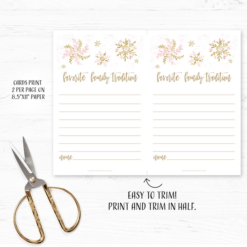 Printable Baby Shower Activity Family Tradtions Sign and Cards Winter Game Family Traditions Sign and Card Template Snowflake MCP842