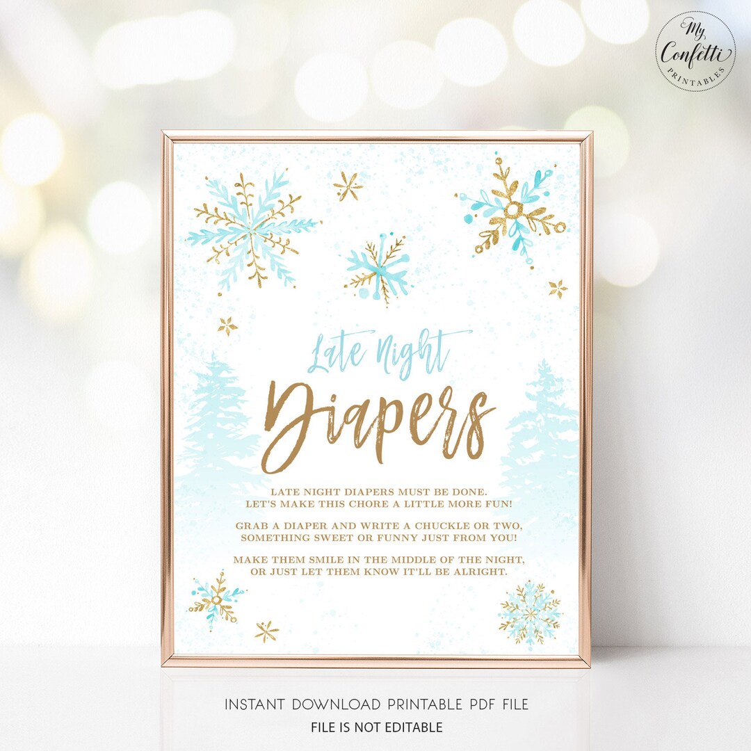 Late Night Diapers Printable Baby Shower Game Sign Winter - Etsy