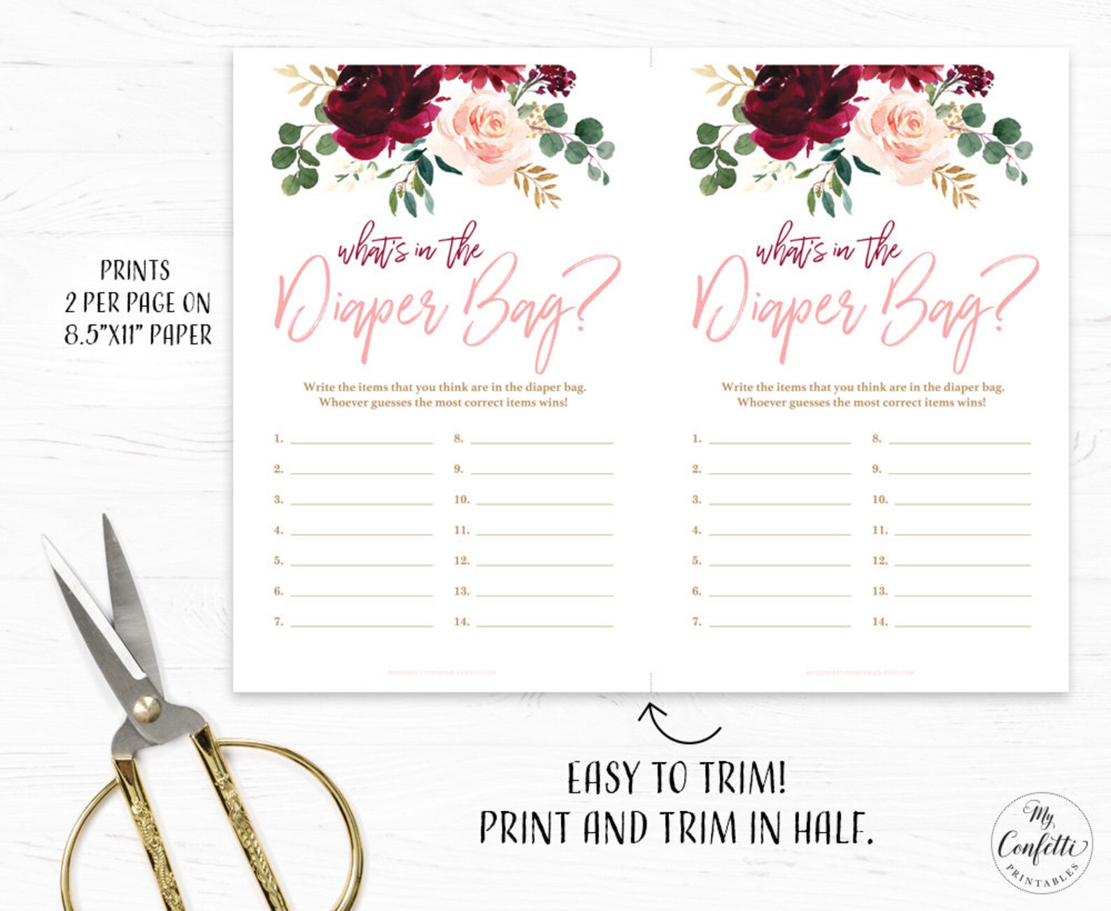 Printable What's in the Diaper Bag Game Baby Shower Game Etsy