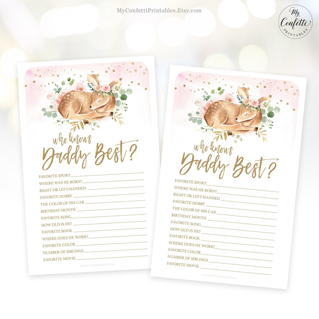 Who Knows Daddy Best Game, Printable Baby Shower Game Card, Girl Baby ...