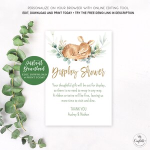 Baby Shower Display Shower Card, Printable Display Shower Insert Card Template, Baby Deer, Boy, Greenery, Rustic, MCP840, CJB
