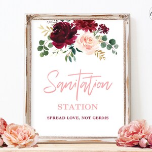 2 Sizes Sanitizing Station Sign INSTANT DOWNLOAD Spread Love Not Germs Sign Navy /& Blush Pink Floral Shower Sign