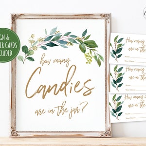 Baby Shower Game Sign and Answer Cards, How Many Candies are in the Jar?, Printable Baby Shower Game, Greenery, Neutral, MCP813, MCP814