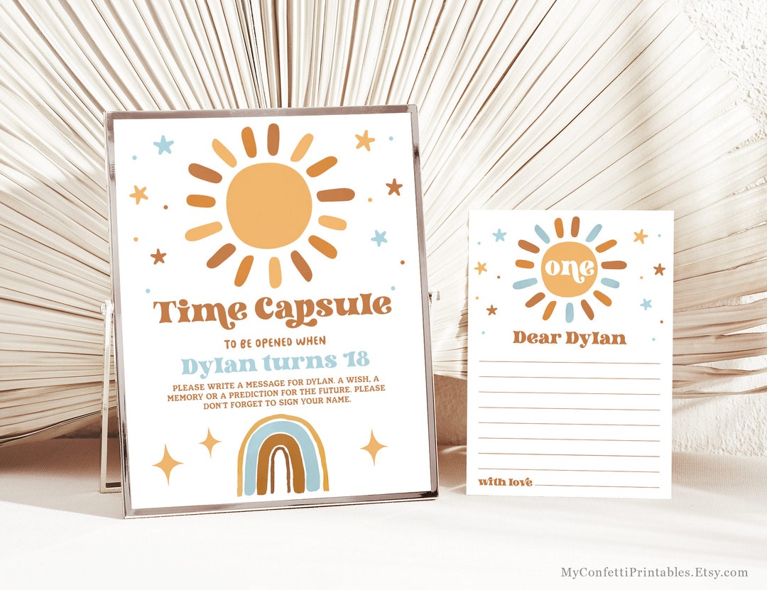 Editable Birthday Time Capsule Sign and Card Template, Sunshine, Blue ...