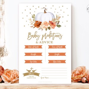 Baby Shower Game, Printable Baby Predictions & Advice Game, Gender Neutral Baby Shower Party Games, Pumpkin, Fall, Autumn, White, MCP92