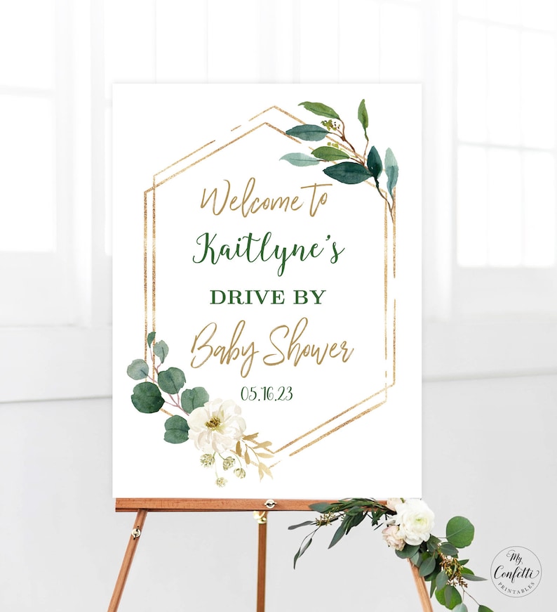 Boy or Girl Printable Large Welcome Sign Template Modern Greenery Editable Name /& Date MCP813 CJB Drive By Baby Shower Welcome Sign