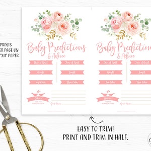 Baby Shower Game, Printable Baby Predictions & Advice Game, Pink Blush Floral, Gold, Girl Baby Shower Party Games, MCP820 image 2