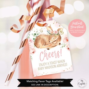 Girl Baby Shower Invitation, Printable Baby Shower Invitation, EDITABLE Invitation Template, Blush Pink, Baby Deer, Oh Deer!, MCP838, CJB bild 5