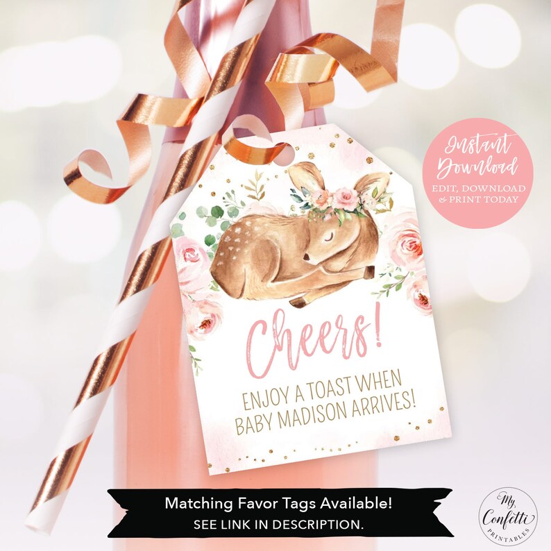 Girl Baby Shower Invitation, Printable Baby Shower Invitation, EDITABLE Invitation Template, Blush Pink, Baby Deer, Oh Deer!, MCP838, CJB bild 5