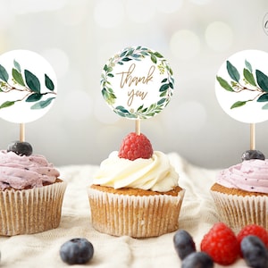 Baby Shower Cupcake Toppers or Thank you Favor Tags, Printable Cupcake Toppers, Rustic, Greenery, Gender Neutral, MCP813, MCP814