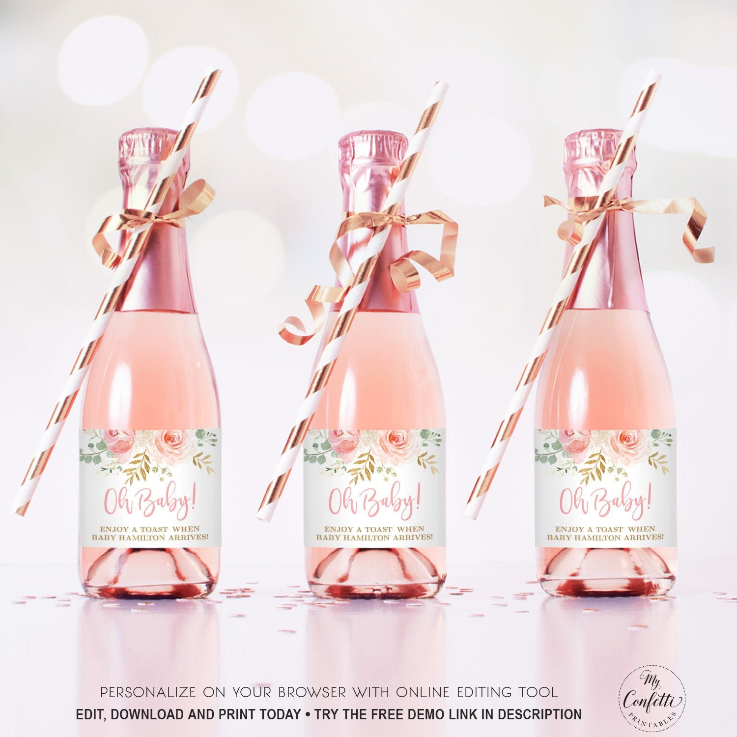 Oh Baby Mini Champagne Label Printable Baby Shower Champagne - Etsy