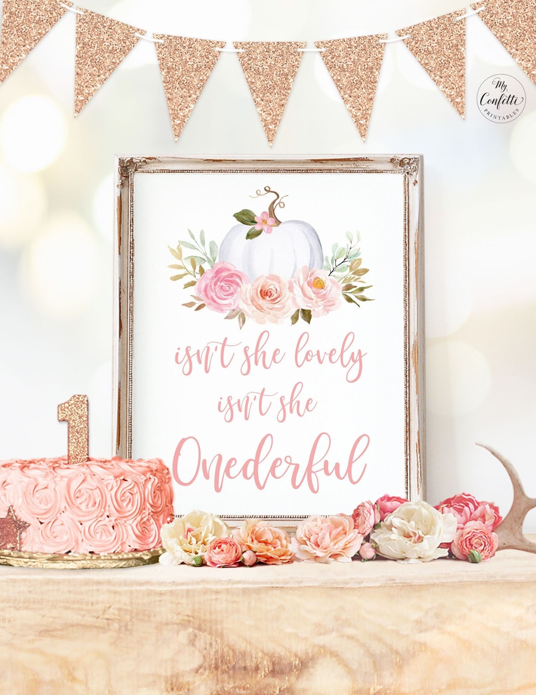 Sursurprise Isn't She Lovely Isn't She Onederful 1st Birthday Banner - Gold Glitter Decor For Girl's Party | Boho Rainbow Theme, Easy To Assemble