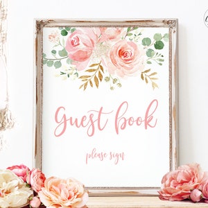 Baby Shower Guest Book Sign, Printable Party Guest Book Sign, Blush Pink Floral, Girl, Boho, 8x10, MCP820, MCP821, MCP822, MCP823, MCP824