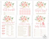 Blush Pink Floral Baby Shower Game BUNDLE, Six Printable Baby Shower Games, Baby Bingo, Guess Who, Baby Word Scramble Game, MCP820