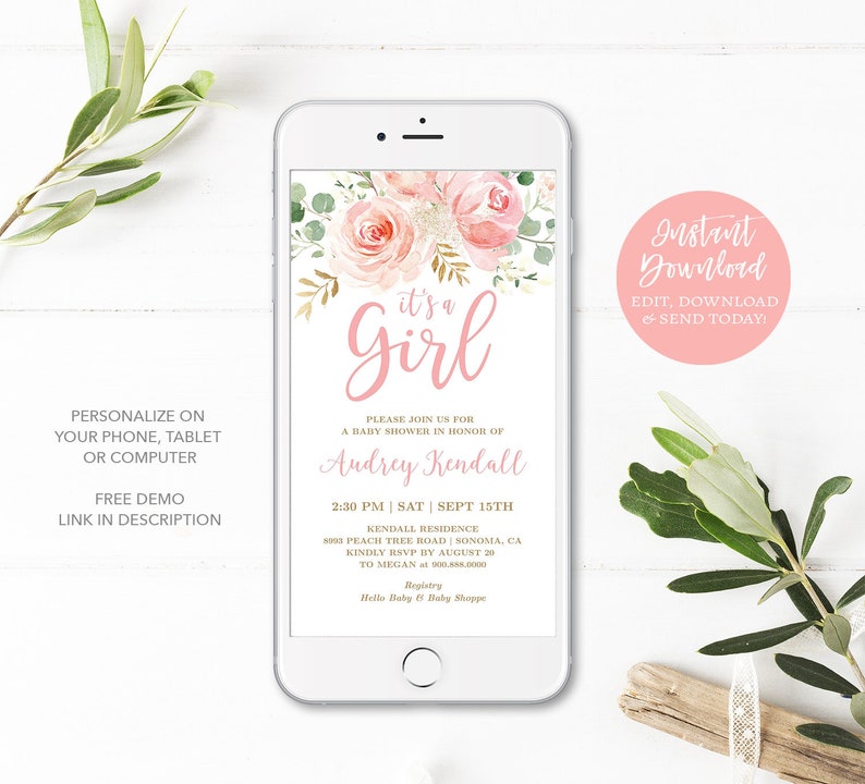 DIGITAL Baby Shower Invitation Electronic Girl Baby Shower Etsy Australia