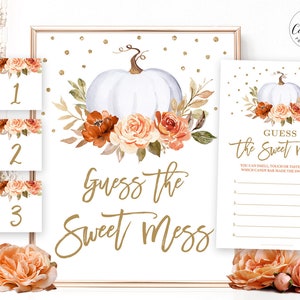 Printable Guess the Sweet Mess Game Sign and Answer Cards, Dirty Diaper Game, Guess the Chocolate, Pumpkin, Fall, MCP92
