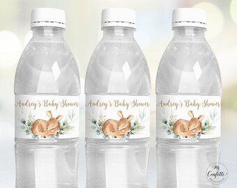 Baby Shower Water Bottle Label, Printable Water Bottle Label Template, Baby Deer Water Bottle, Greenery, Boy, Editable Text, MCP840, CJB