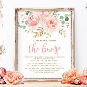 Message from the Bump Sign, Printable Baby Shower Sign, Blush Pink Floral, Girl Baby Shower, 8x10, MCP820