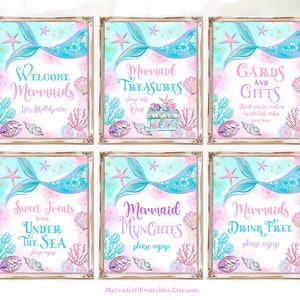 Mermaid Birthday Sign Bundle, Six Printable Birthday Sign Set, 8x10, Girl, Ocean, Sea, Tail, Under the Sea, Party Decor, Coastal, MCP106