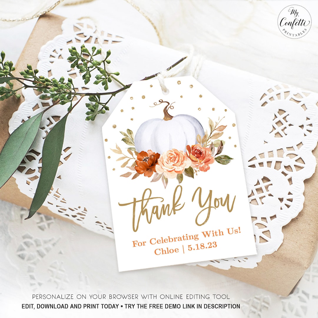 Pumpkin Favor Tags, Printable Favor Tags for Baby Shower, EDITABLE ...
