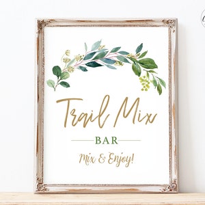 Trail Mix Bar Sign, Printable Trail Mix Sign, Greenery, Neutral, Baby Shower, Snacks Table Sign, 8x10, MCP813, MCP814, MCP815