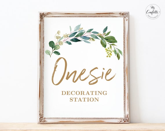 Onesie Decorating sign printable for greenery baby shower Instant