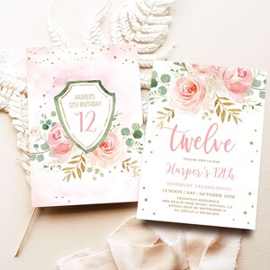 Any AGE Editable Birthday Invitation Template, Printable Any Age Birthday Invitation Card, Blush Pink Floral, Girl Birthday, MCP821, CJB