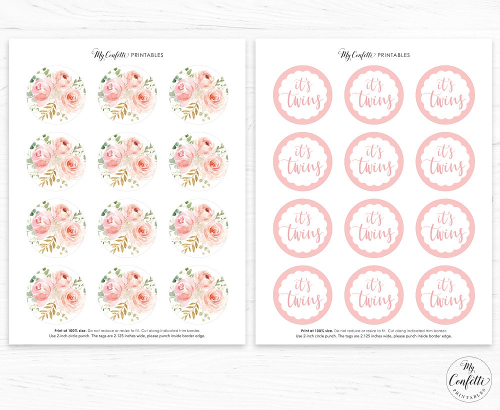 Pink Twins Baby Shower Cupcake Toppers Printable Cupcake Etsy Canada
