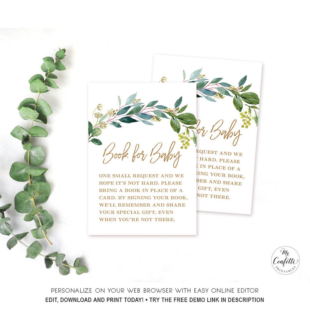 Greenery Books for Baby Insert Card, Editable Books for Baby