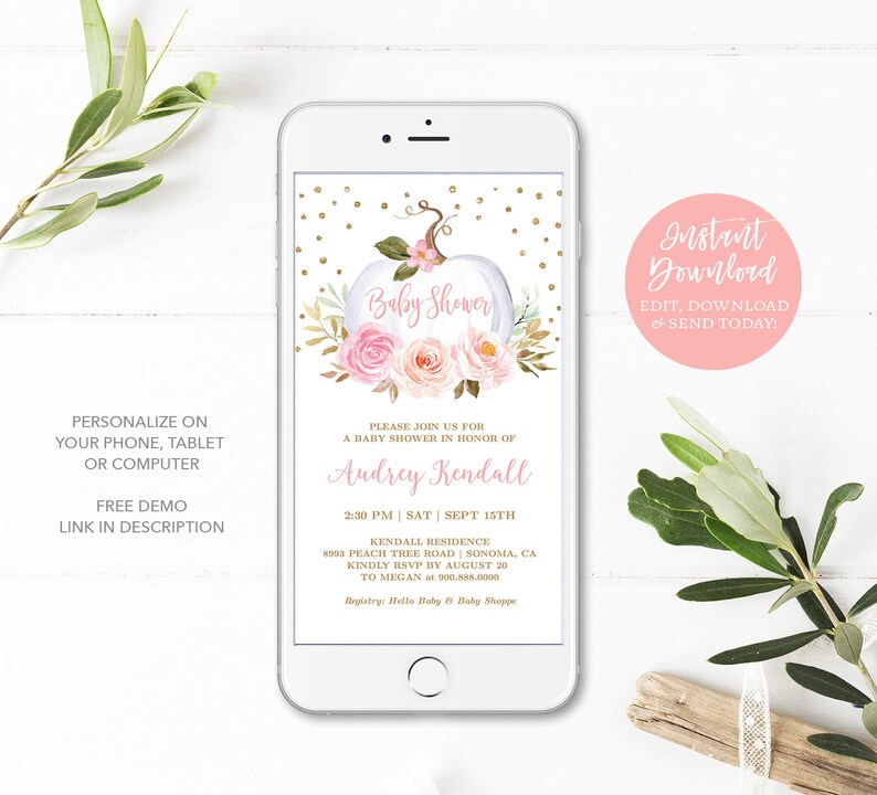 Digital Baby Shower Invitation Girl Electronic Baby Shower Etsy