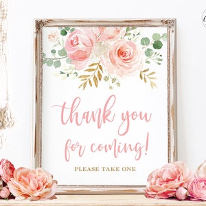 Thank You for Coming! Favors Sign, Printable Thank You Favors Sign, Blush Pink Floral, Boho, Girl, MCP820, MCP821, MCP822, MCP823, MCP824