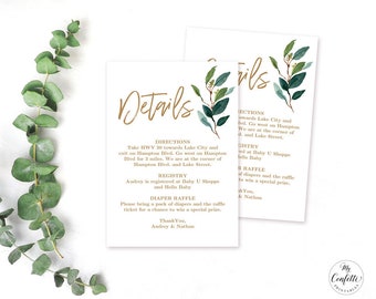 Greenery Details Card, Baby Shower Information Card, Gold, Neutral, MCP813, MCP814, MCP825, CJB